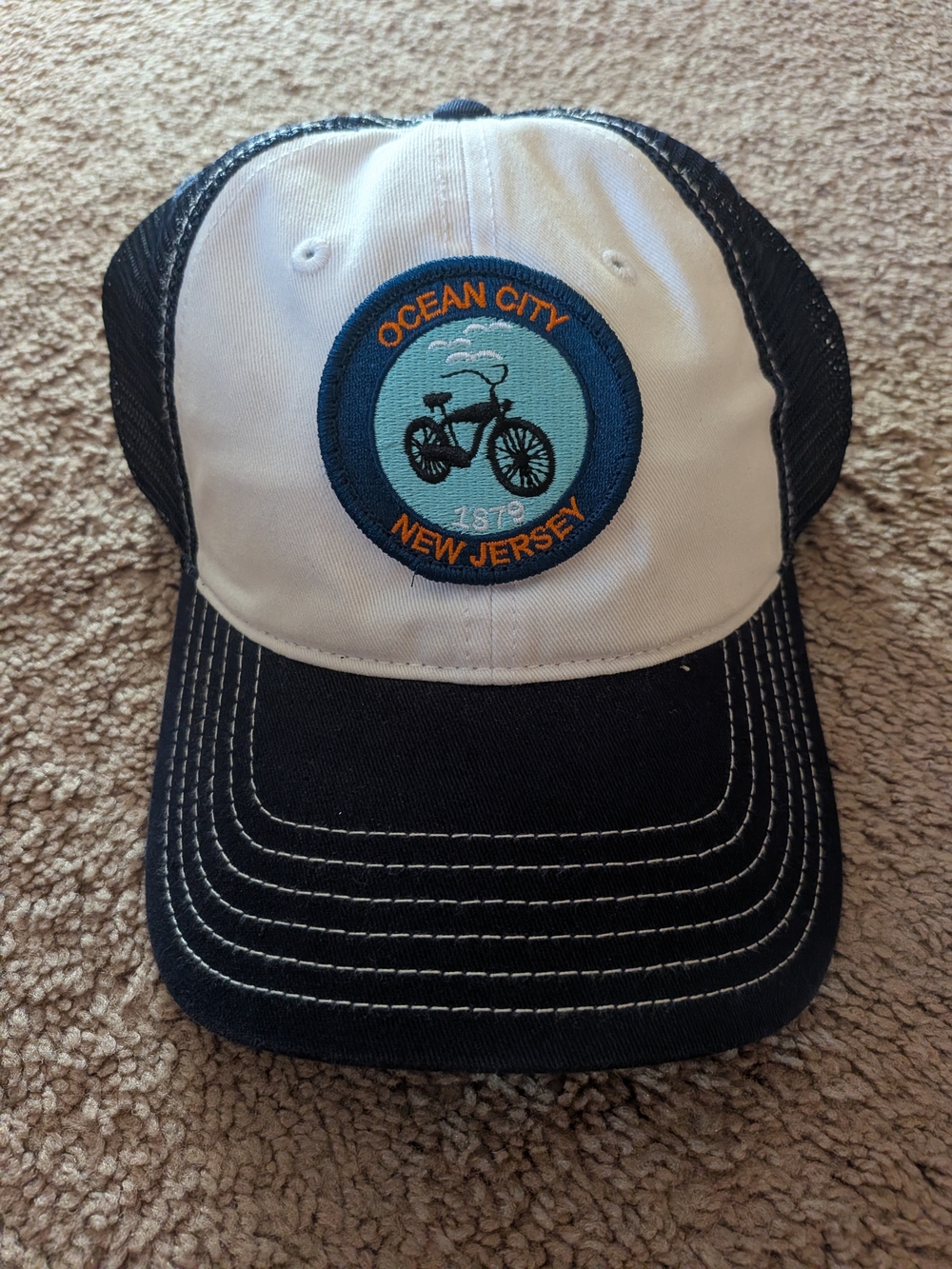 Ocean City New Jersey Trucker Hat in White and Navy